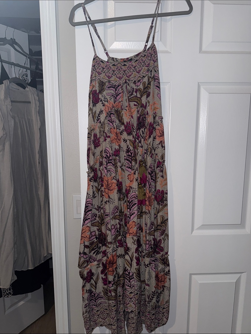 Angie Beige Maxi Dress with Pink and Orange Floral Print